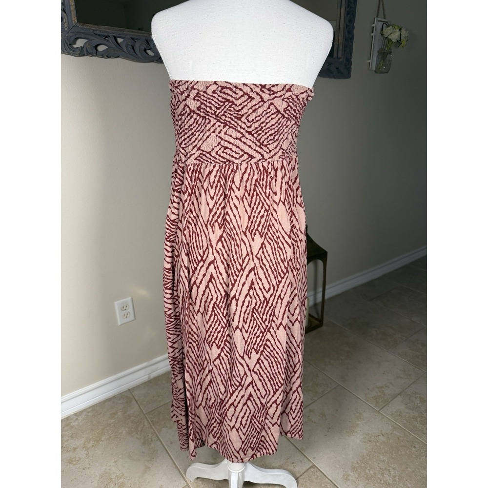Handmade Thailand Strapless Tube Dress Pink Burgundy Zebra Print Rayon Boho M - Picture 3 of 7